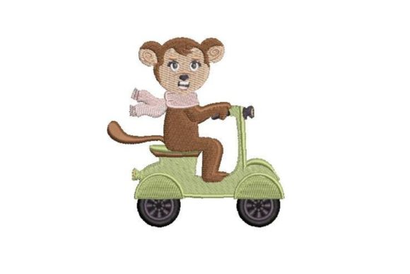 Monkey Riding a Moped for Holiday Embroidery Collections