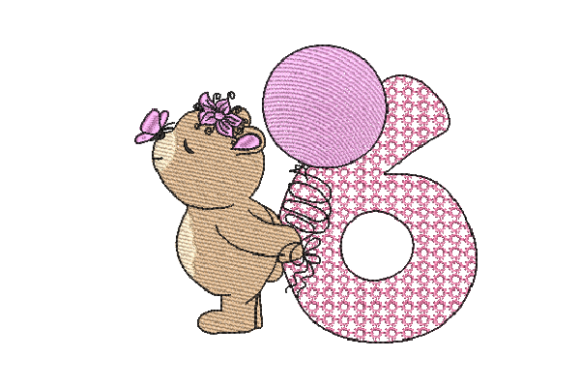 Number 6 Cute Teddy Embroidery Design